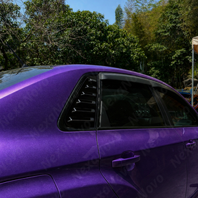Pair of gloss black rear passenger window louvers installed on a 2011 Subaru WRX STI GV sedan