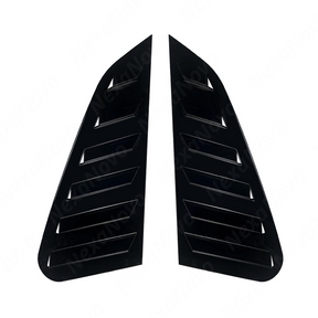 Close-up of the aggressive triple-slat vent design on the GV WRX gloss black window louvers