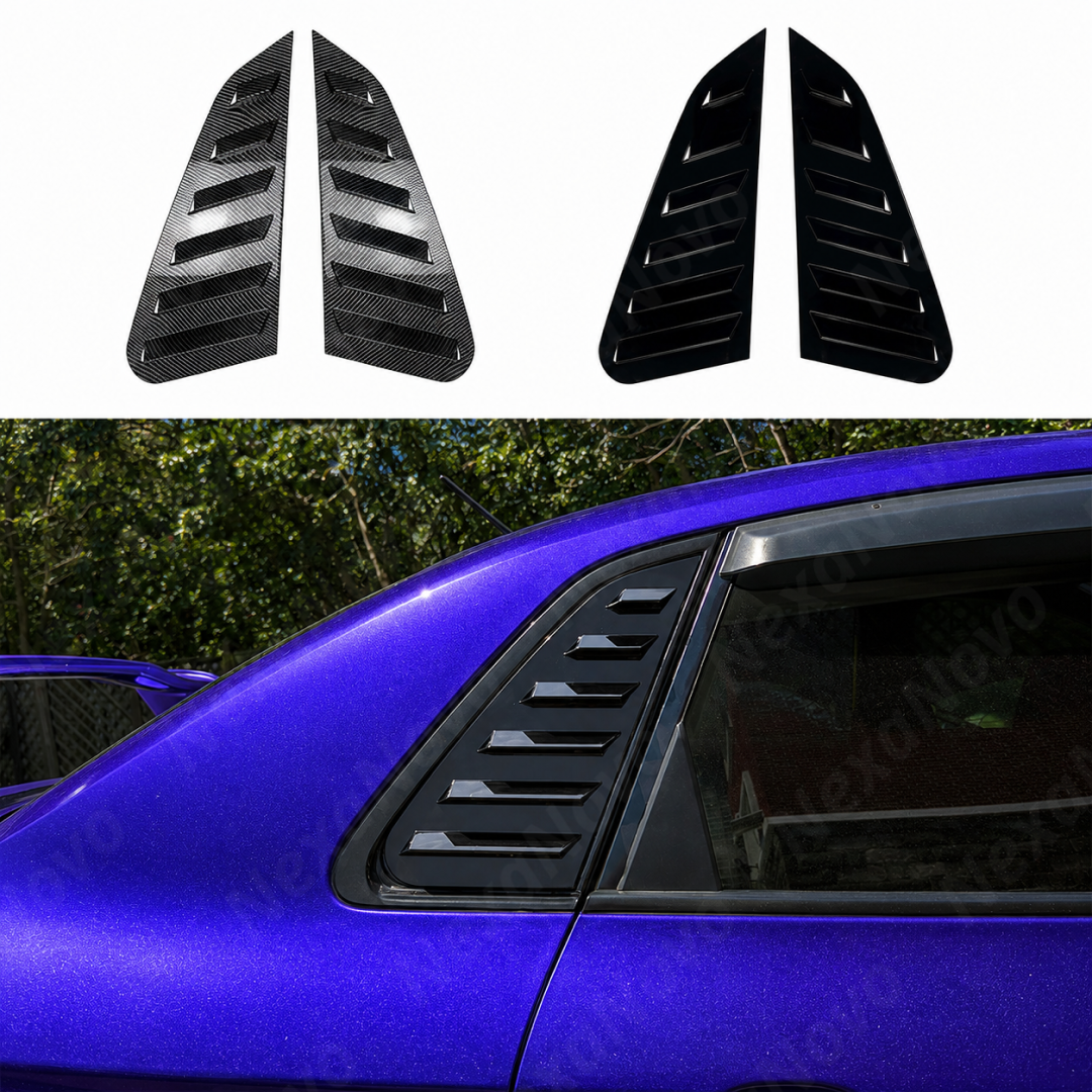 Close-up showing the flush edge-to-edge fitment of the louvers on the GV quarter window glass