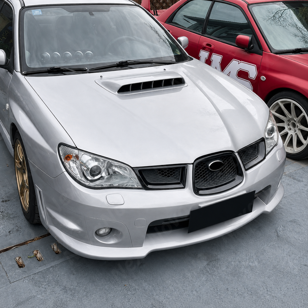 Outdoor shot of the Hawkeye STI featuring the complete gloss black grill transformation