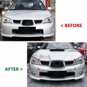 Gloss black grill trim providing a sharp modern contrast on a Silver WRX