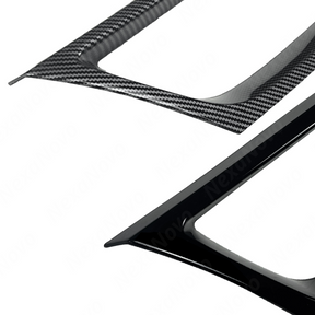 Visual comparison between gloss black and carbon print front grill overlays for the 9th Gen WRX