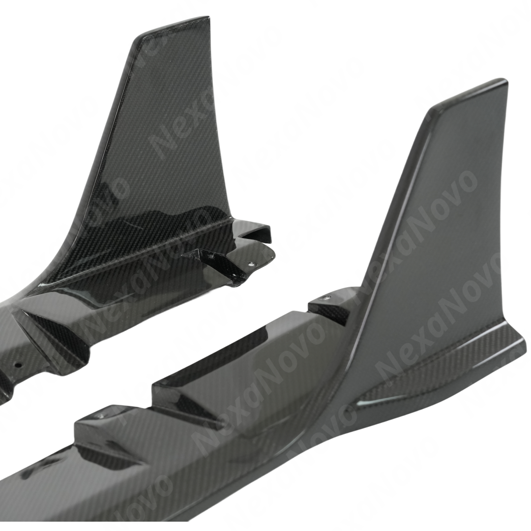 Close-up showing how the carbon splitters sit perfectly flush against the factory VA lower cladding