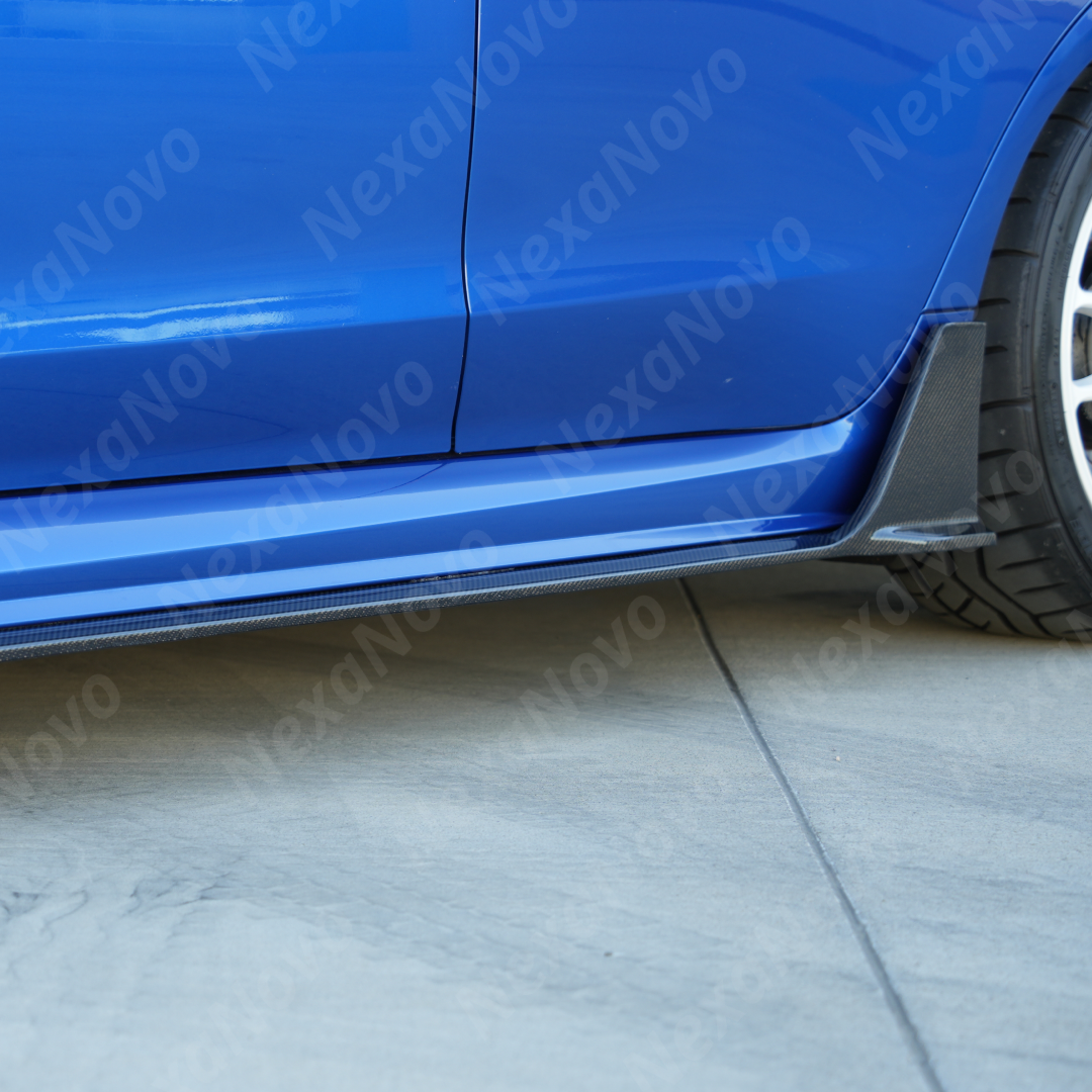 Side-by-side comparison of the flat stock VA rocker panel versus the aggressive carbon winglet extension