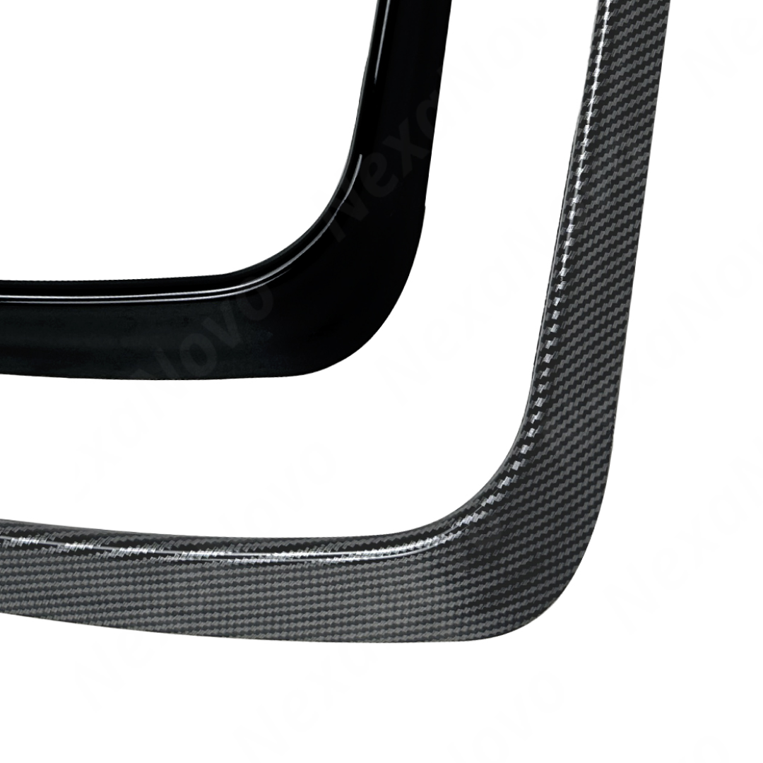 Visual comparison between gloss black and carbon print fog light accent trim for WRX VA