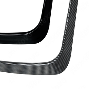 Visual comparison between gloss black and carbon print fog light accent trim for WRX VA