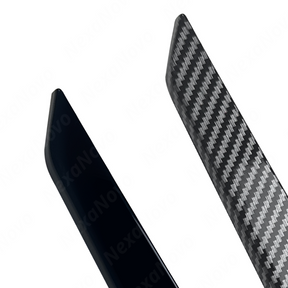 Visual comparison between gloss black and carbon print front bumper canards for WRX VA