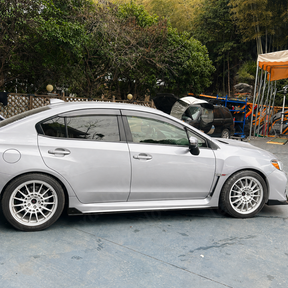 Direct side profile of the gloss black aerodynamic side rockers for 2015-2021 Subaru WRX