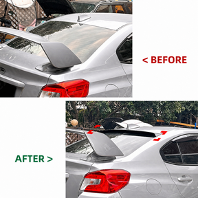 Gloss black roof visor providing a sporty contrast on a Silver Subaru STI