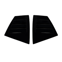 Close-up of the aggressive triple-slat vent design on the VA WRX gloss black louvers