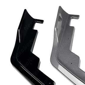 Visual comparison between gloss black and carbon print JDM style front lips for WRX VA