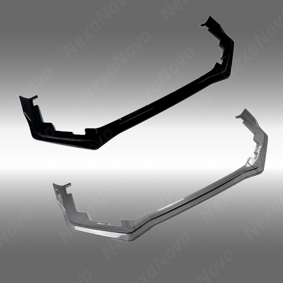 Standalone view of the uninstalled JDM style front lip kit with mounting hardware