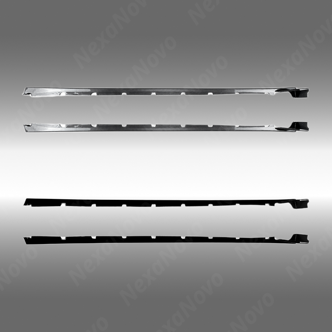 Standalone view of the uninstalled driver and passenger side JDM skirt extensions for Subaru VA