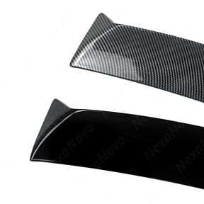 Visual comparison between gloss black and carbon print rear window visors for WRX VA