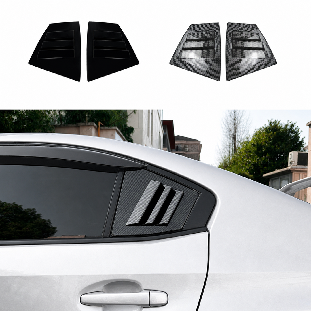 Close-up showing the flush edge-to-edge fitment of the louvers on the VA quarter window glass