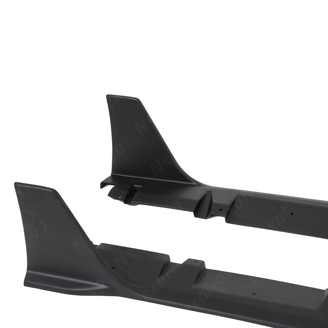 Detailed view of the sharp aerodynamic winglet design on the NexaNovo side spoilers
