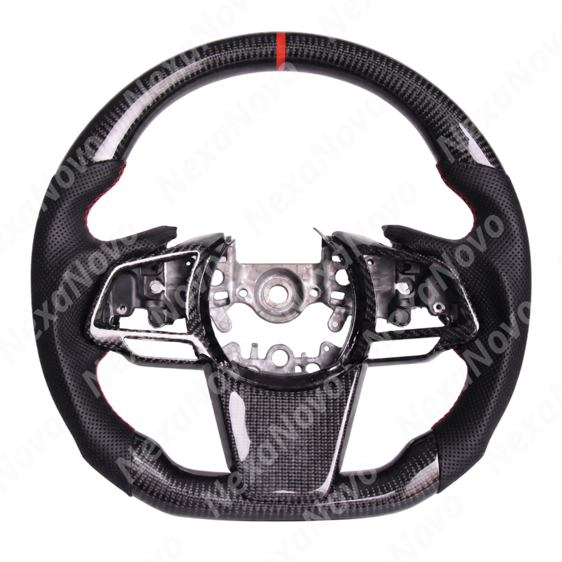 Side angle view demonstrating clearance for factory SPT automatic paddle shifters behind the thickened leather hand grips