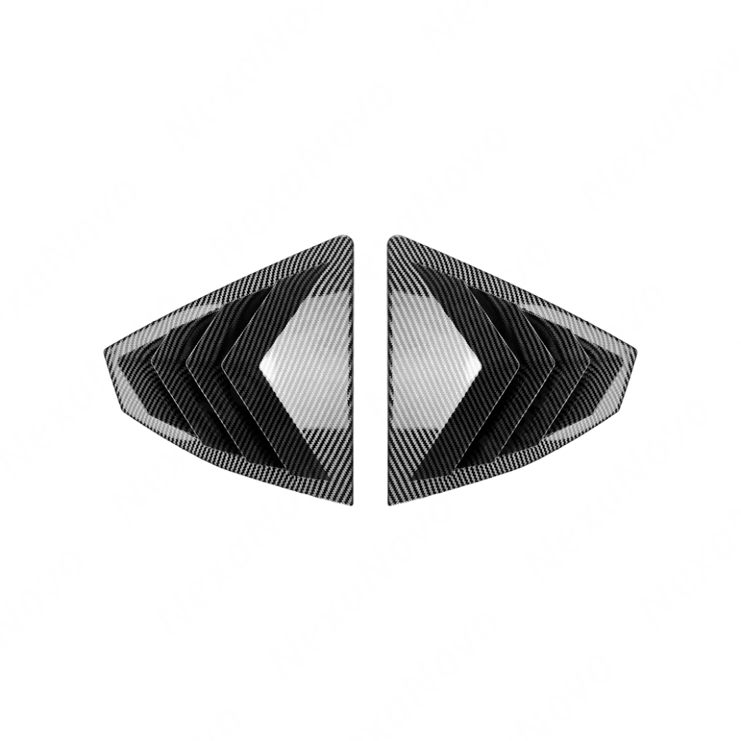 Detailed shot of the high-definition carbon fiber print weave on the VB window louvers