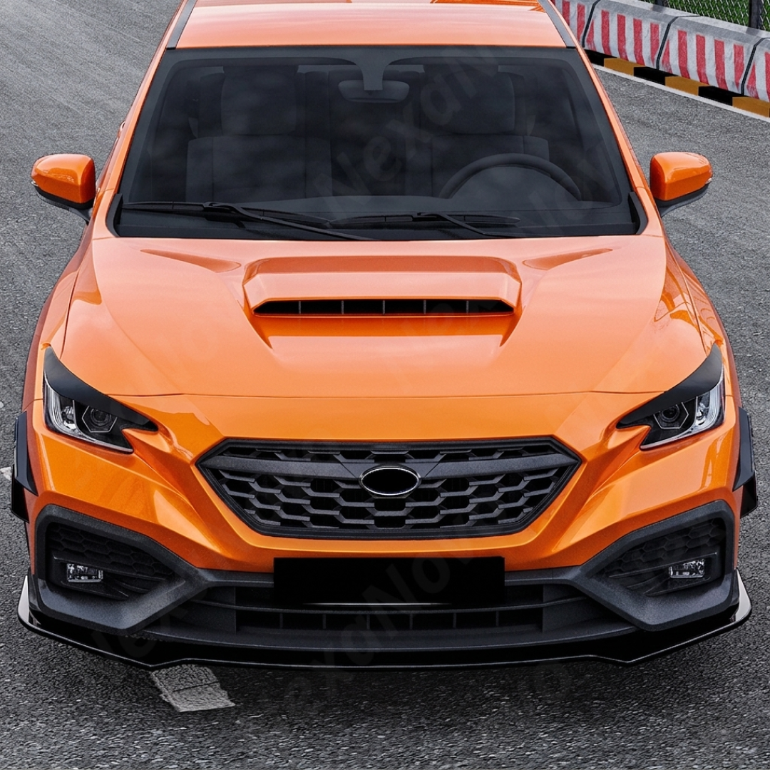 Direct front-facing view of the aggressive gloss black eyelids on the 2022-2026 Subaru WRX