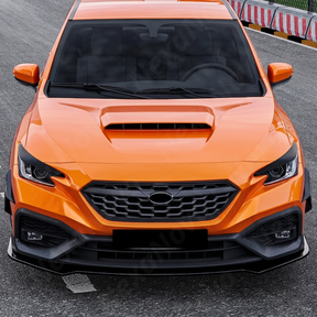 Direct front-facing view of the aggressive gloss black eyelids on the 2022-2026 Subaru WRX