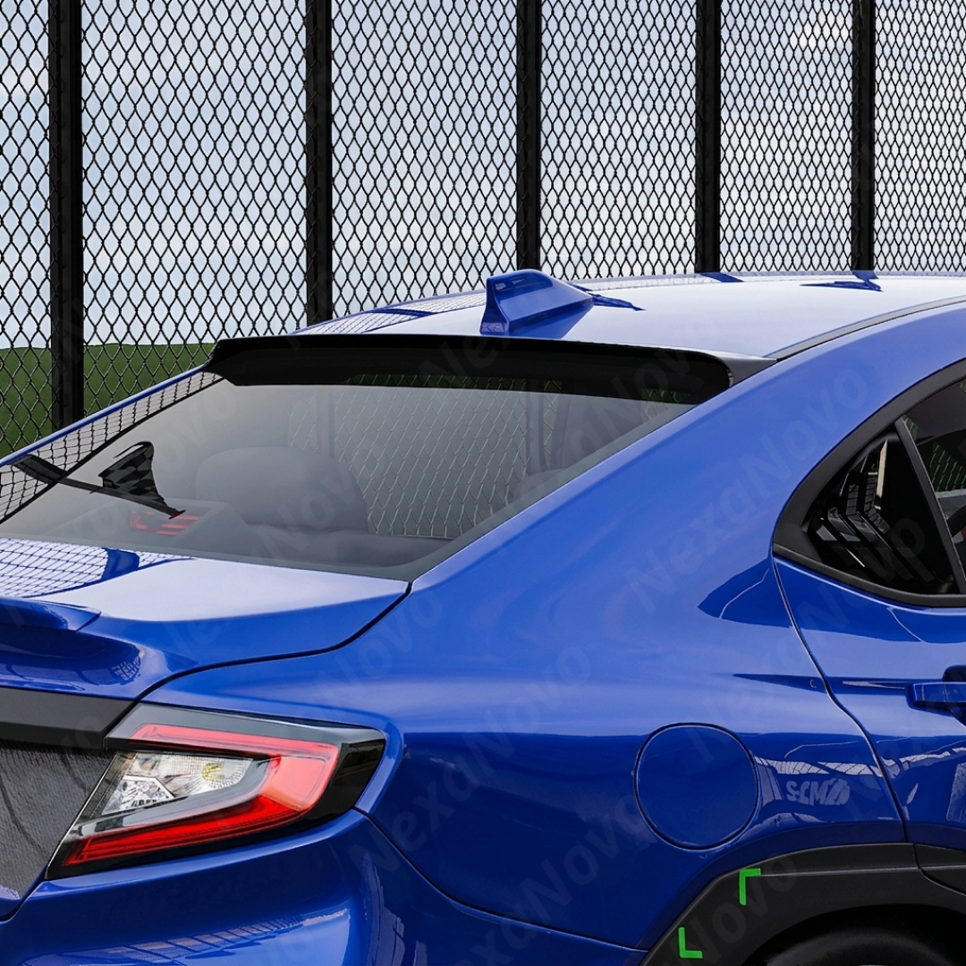 Side profile of the gloss black rear window spoiler for 2022-2026 Subaru WRX