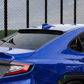 Side profile of the gloss black rear window spoiler for 2022-2026 Subaru WRX