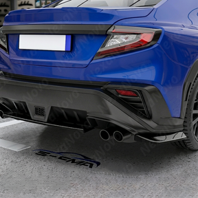 Low angle shot highlighting the aggressive shark fin design of the VB rear bumper diffuser