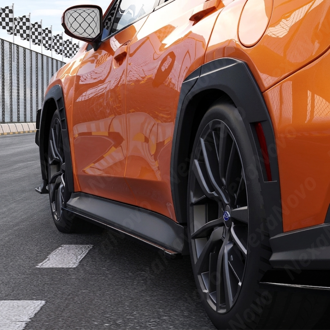 Low angle shot highlighting the aggressive ground-hugging profile of the VB side skirt extensions