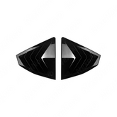 Close-up of the aggressive triple-slat vent design on the VB WRX gloss black louvers