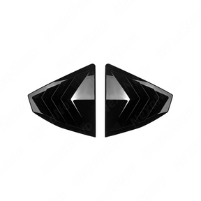 Close-up of the aggressive triple-slat vent design on the VB WRX gloss black louvers