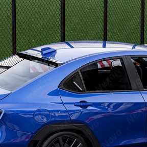 Direct side profile of the gloss black rear quarter window louvers for 2022-2026 Subaru WRX