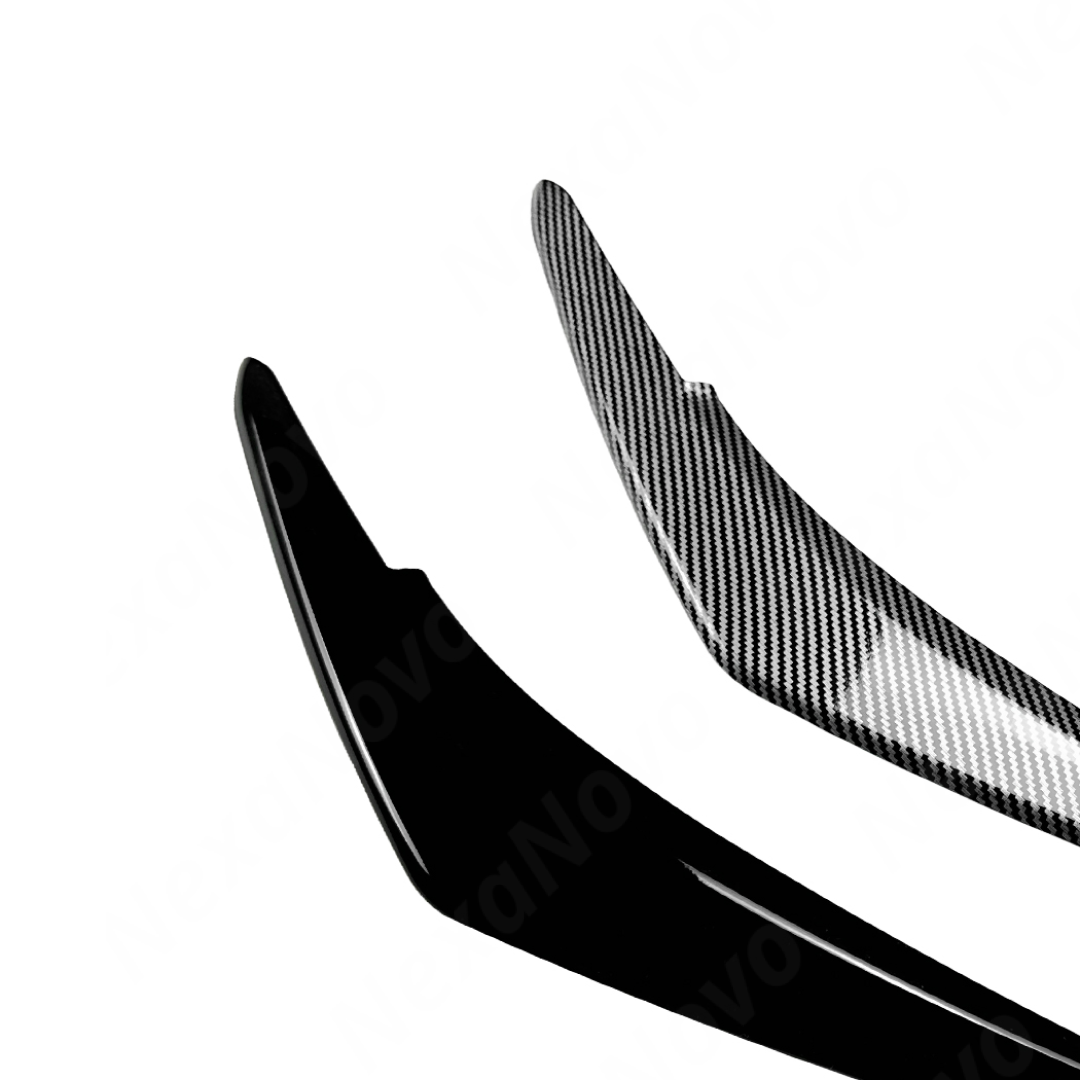 Visual comparison between gloss black and carbon print headlight eyelids for WRX VB