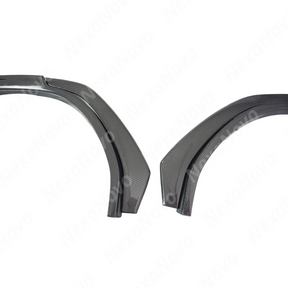 NexaNovo carbon fiber wheel trims integrated on a black Subaru WRX VB