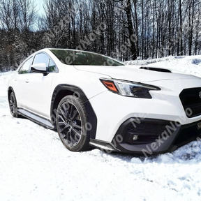 A side profile of a 2023 Subaru WRX VB showcasing the extended wheel arches from the new NexaNovo carbon fiber wide body flares