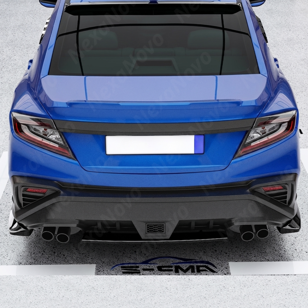 Direct rear-facing view of the NexaNovo aerodynamic STI style diffuser for 2022-2026 Subaru WRX
