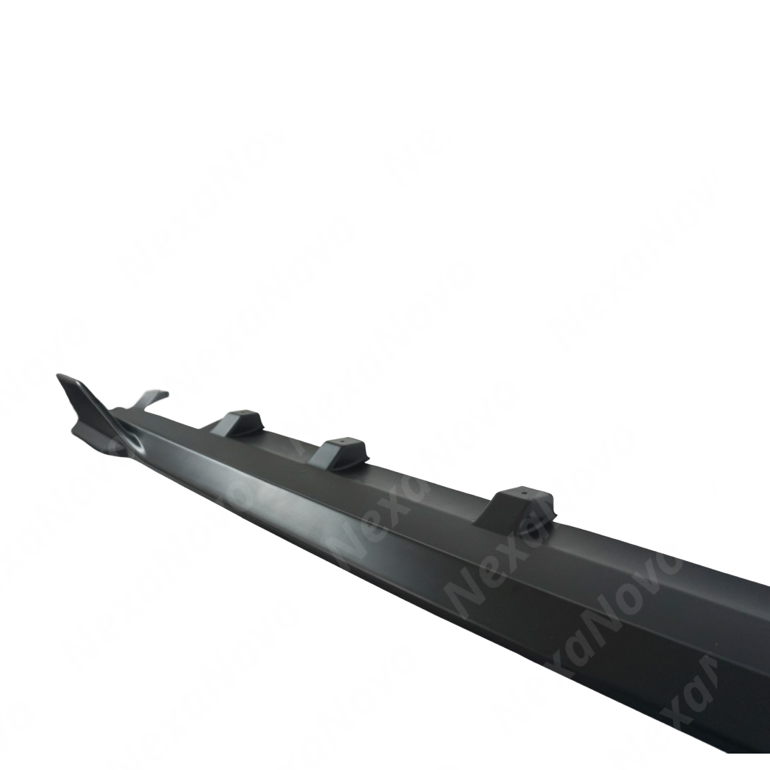 Side body skirt splitter on a white Subaru WRX VB