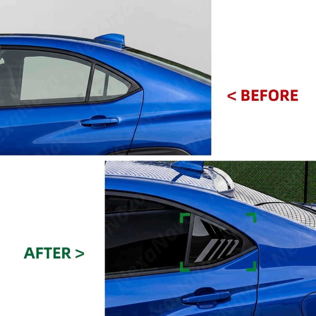 Close-up showing the flush edge-to-edge fitment of the louvers on the VB quarter glass