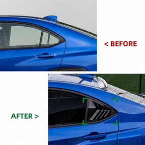 Close-up showing the flush edge-to-edge fitment of the louvers on the VB quarter glass