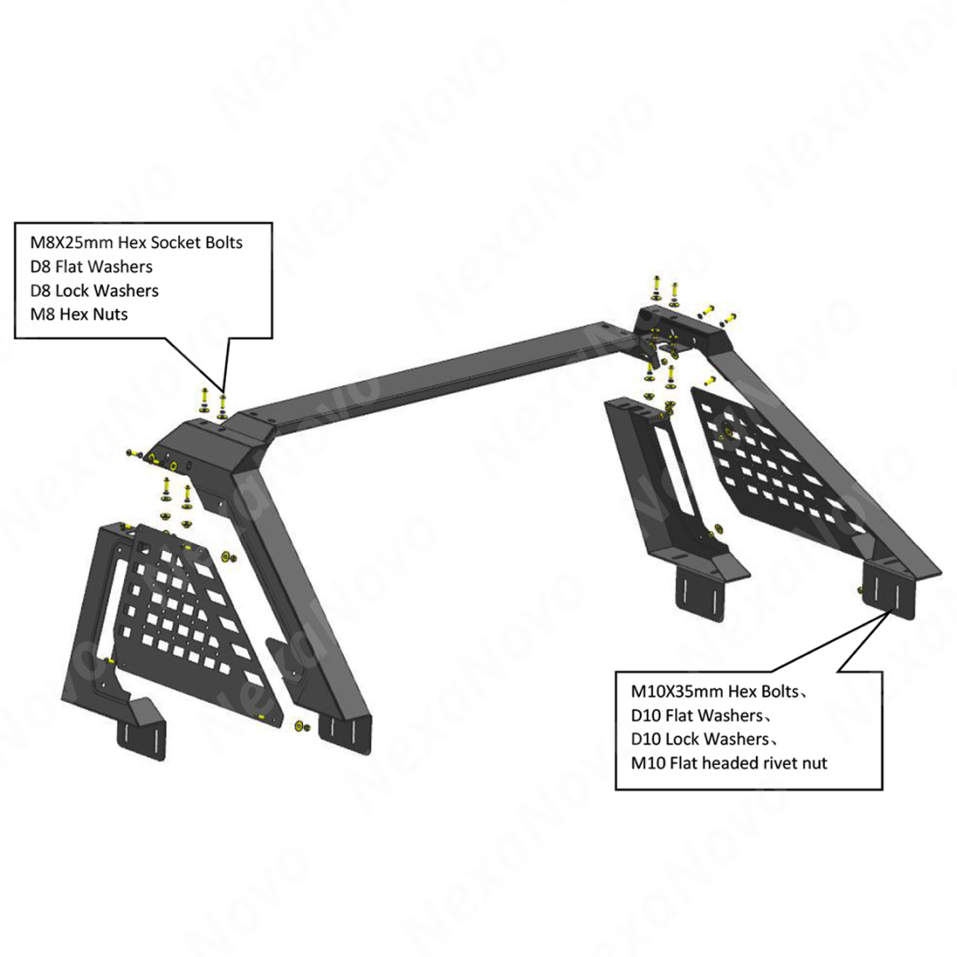 NexaNovo reinforced steel chase rack installation in progress on 2019 Toyota Tacoma