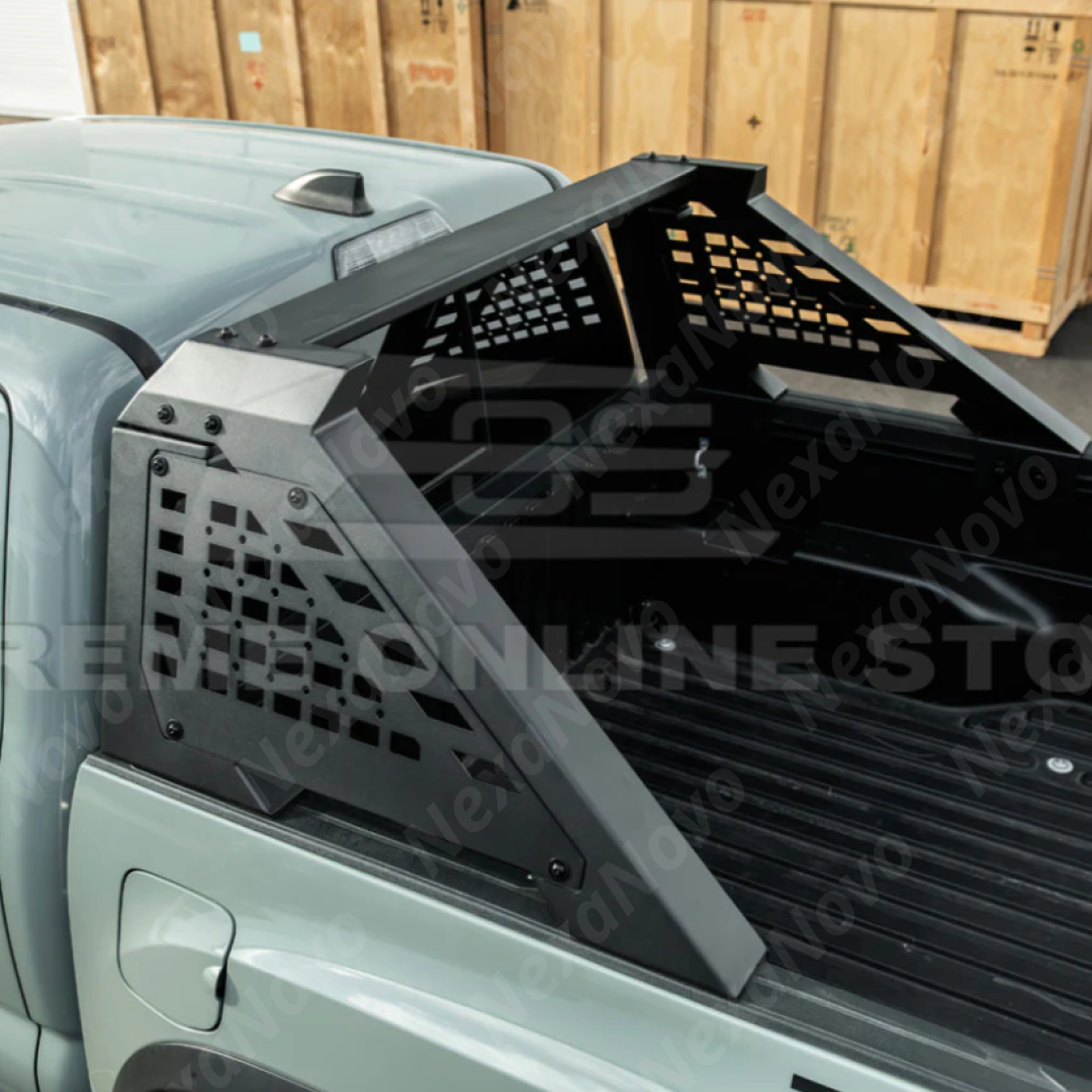 NexaNovo adjustable steel chase rack on a white Toyota Tacoma