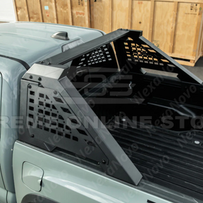NexaNovo adjustable steel chase rack on a white Toyota Tacoma