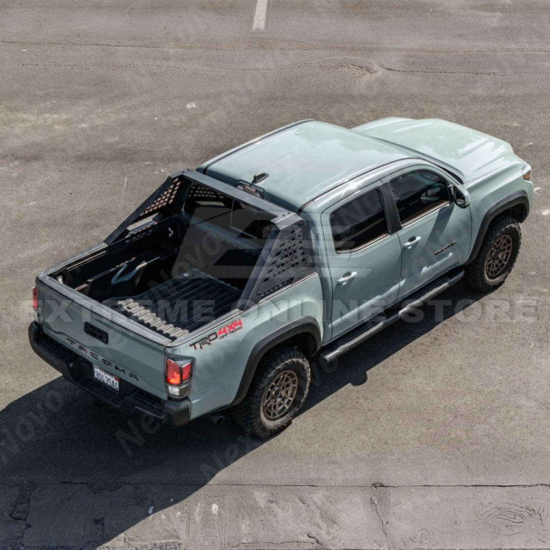 Components of the adjustable NexaNovo steel chase rack kit for Toyota Tacoma