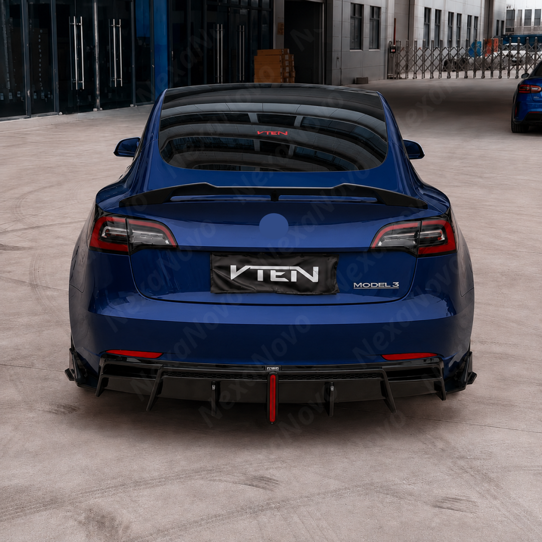 Close-up view showing precision edge-to-edge alignment along the Model 3 trunk edge