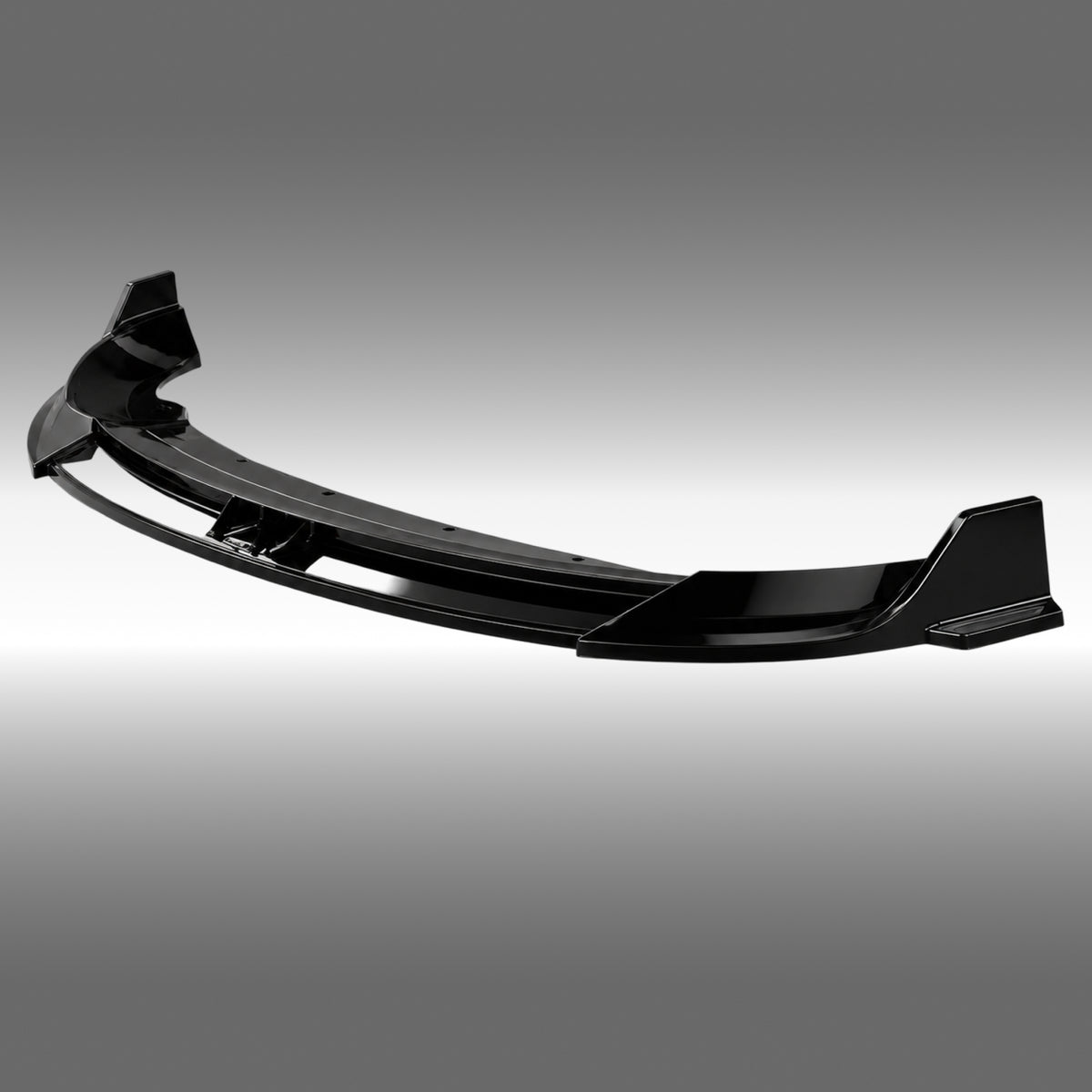NexaNovo VTEN style 1-piece gloss black front bumper lip splitter installed on a 2024-2026 Tesla Model 3 Highland