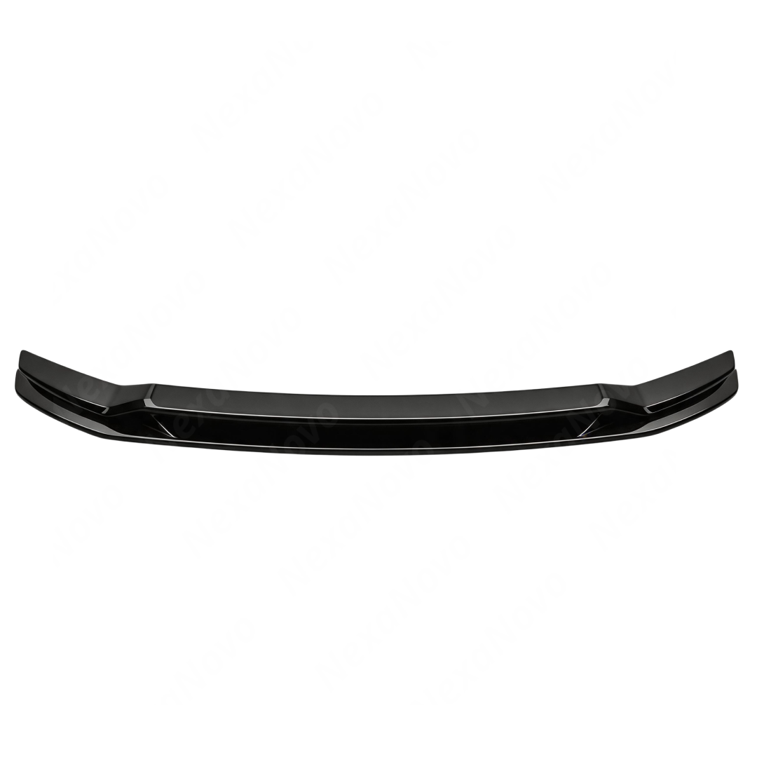 Stealth look of the NexaNovo VTEN gloss black 3-piece bumper lip accenting a Solid Black Tesla Model 3 Highland