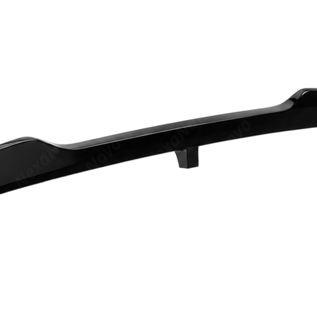 High-gloss black NexaNovo VTEN spoiler providing sharp contrast on a Pearl White Multi-Coat Tesla Model 3