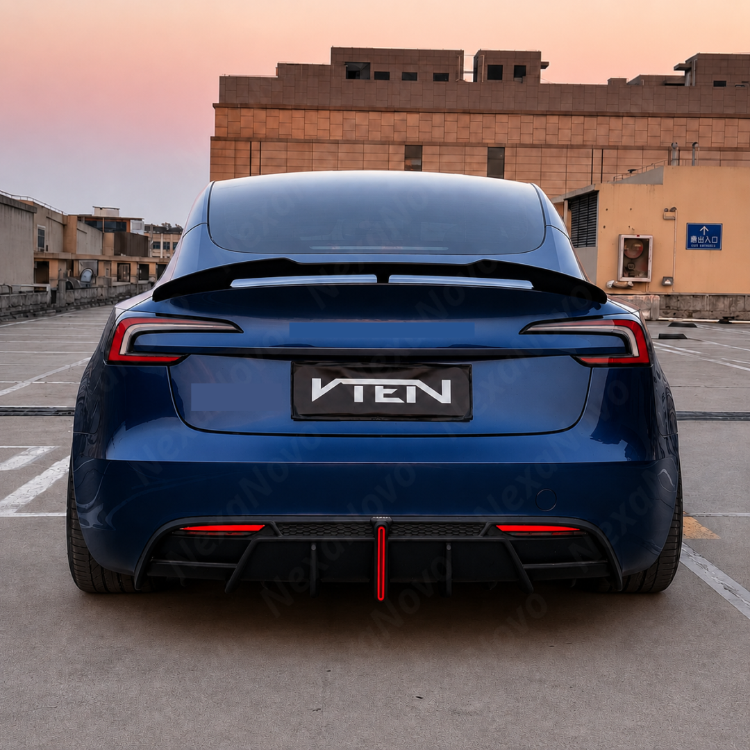 Side profile view showcasing the sleek aerodynamic extension and upward sweep of the NexaNovo spoiler