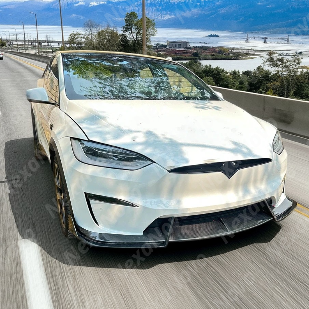 Full front view of a 2022 Tesla Model X with new NexaNovo front lip