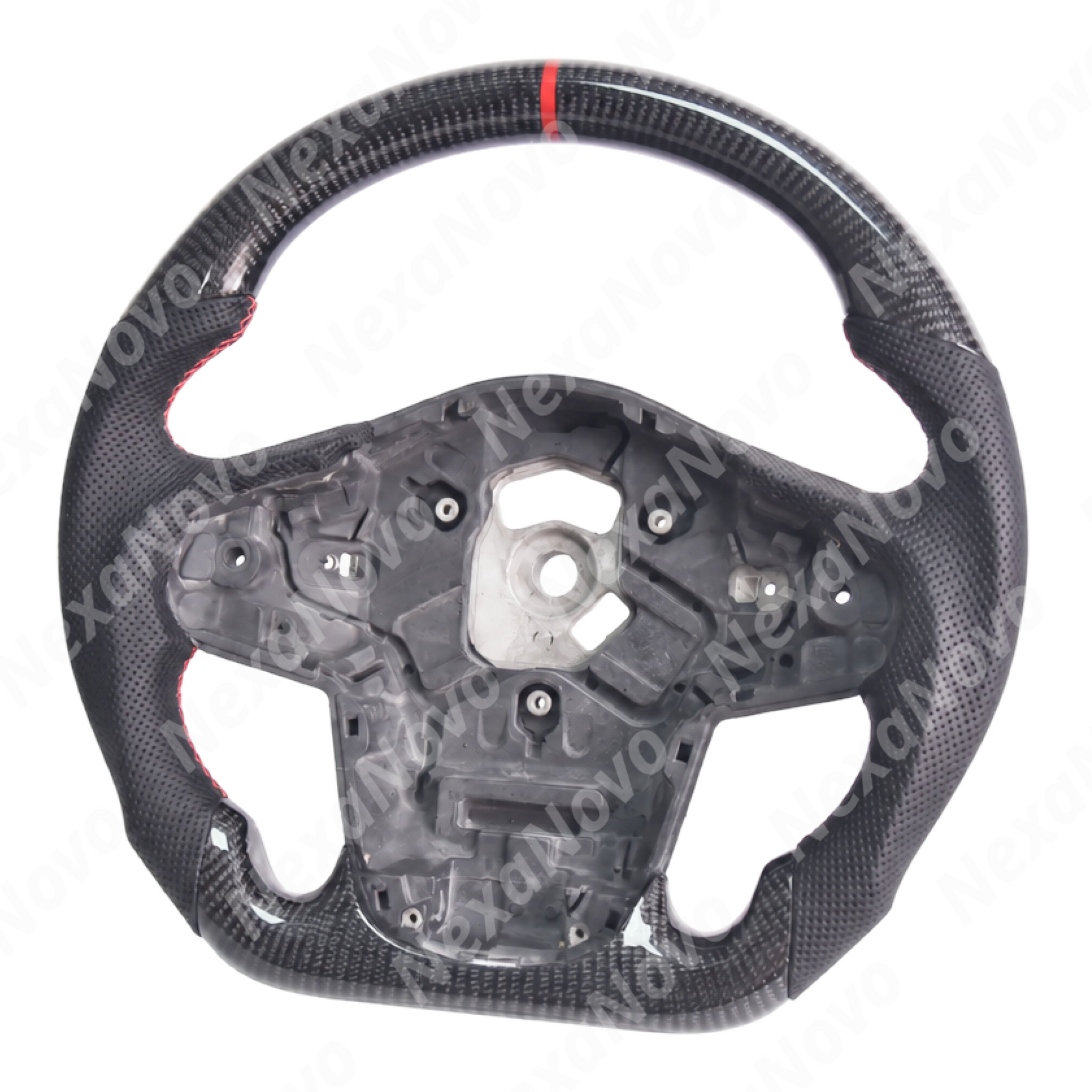 Custom 3K carbon fiber and perforated leather sport steering wheel installed in a 2021-2026 Toyota GR Supra A90 cockpit