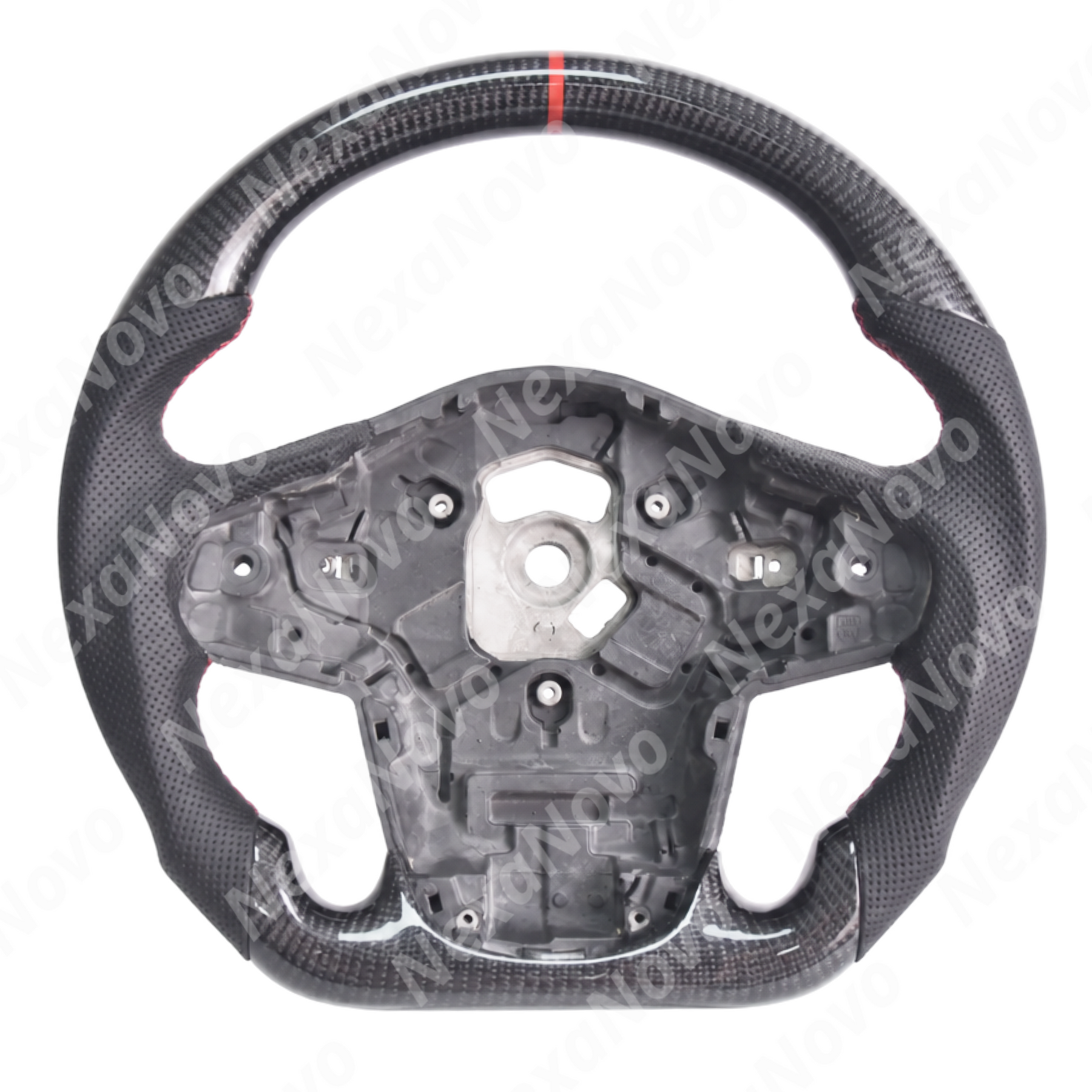 Close-up perspective highlighting clearance and fitment with OEM paddle shifters behind the carbon fiber rim